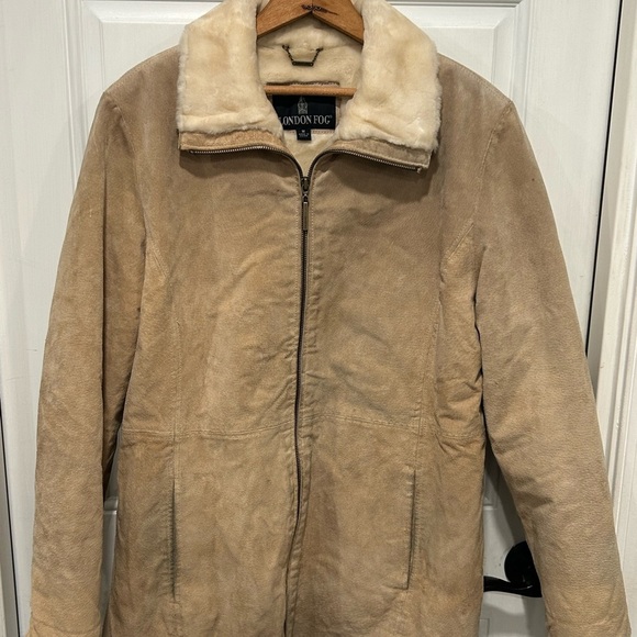 LONDON FOG Tan Suede Leather Faux Shearling Zip Up Jacket SIZE Medium - Picture 1 of 8
